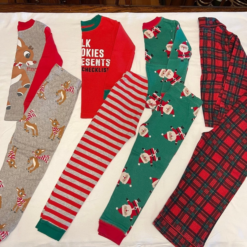 4t Christmas Pajama Set Lot - Rudolph, Santa, and Plaid (2582)